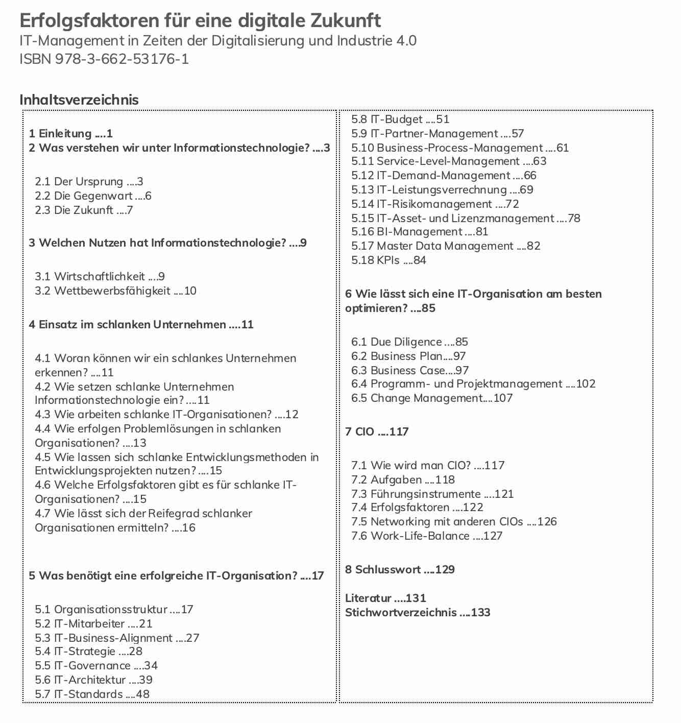Inhalt von Erfolgsfaktoren für eine digitale Zukunft