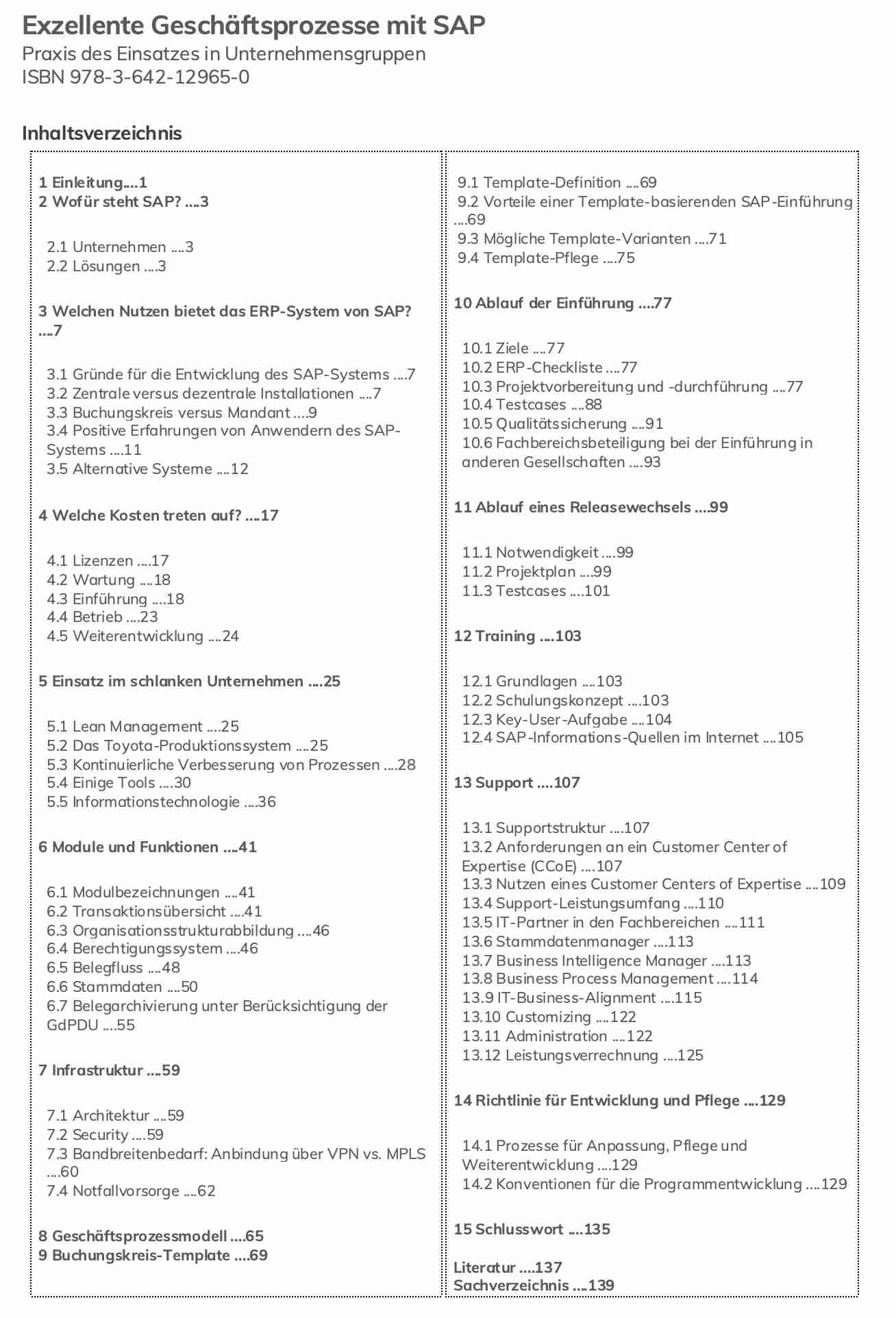 Inhalt von Exzellente Geschäftsprozesse mit SAP