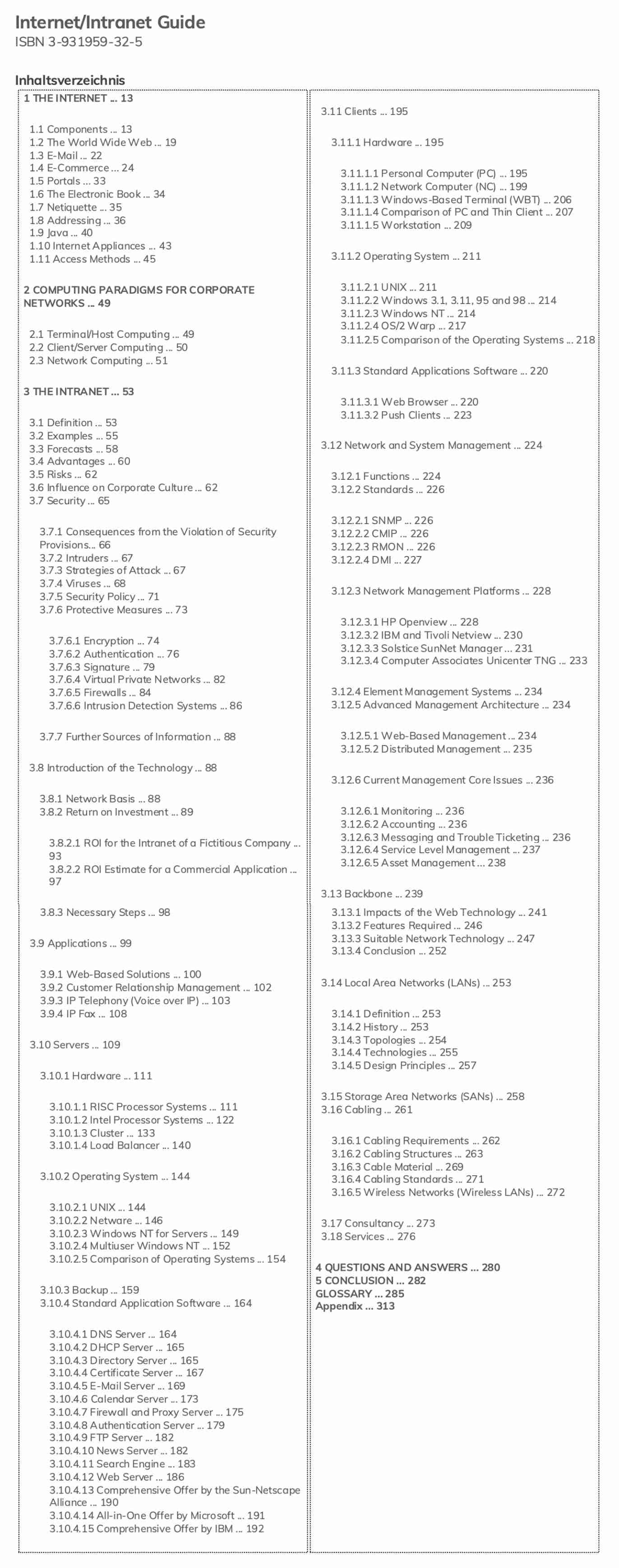 Inhalt vom Internet/Intranet Guide