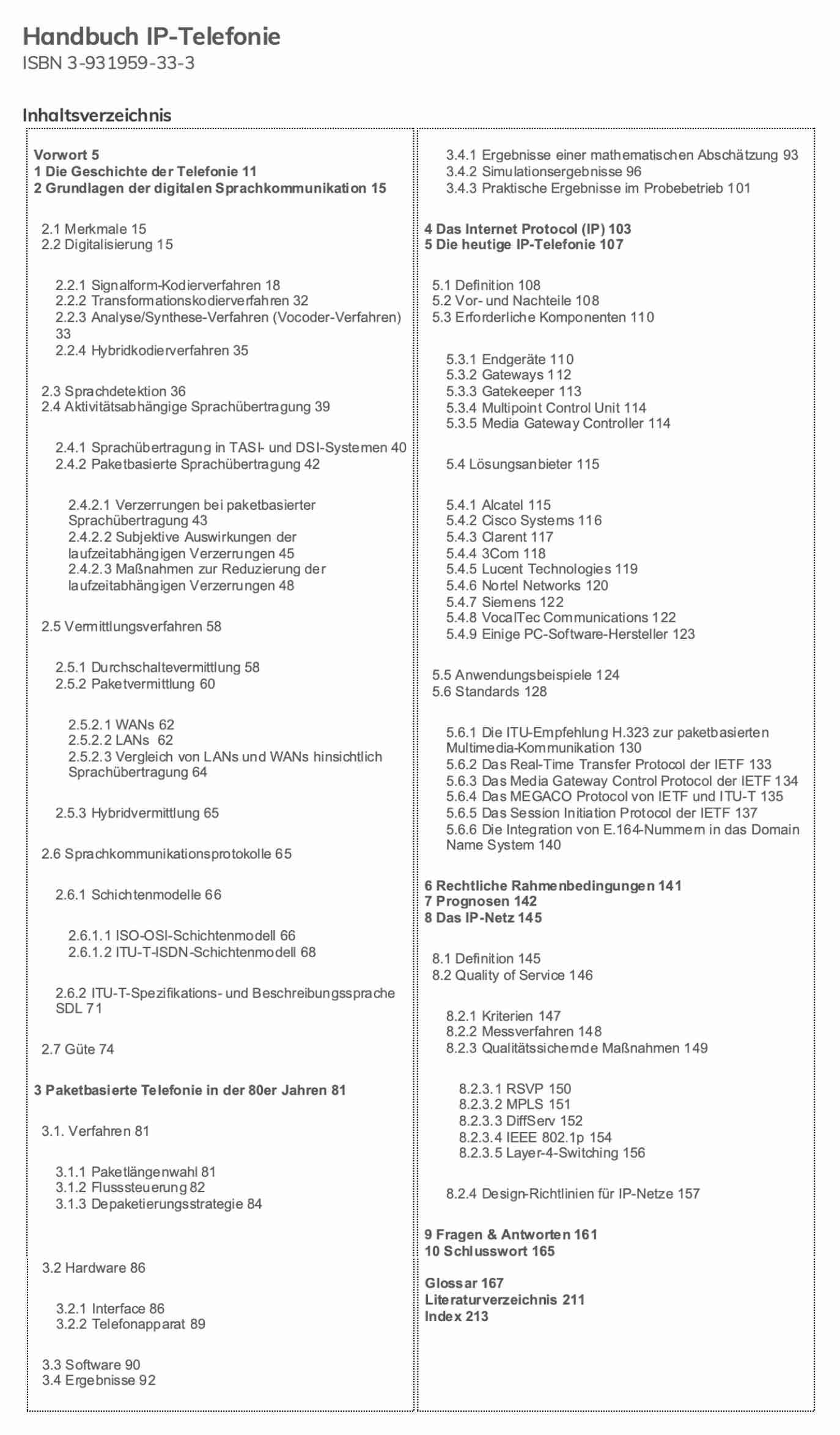 Inhalt vom Handbuch IP-Telefonie